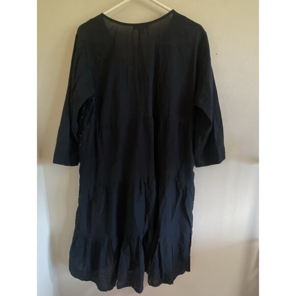 Shade Amour Black Embroidered Floral Vneck Tie Front Cotton Dress Boho Large - Picture 8 of 9